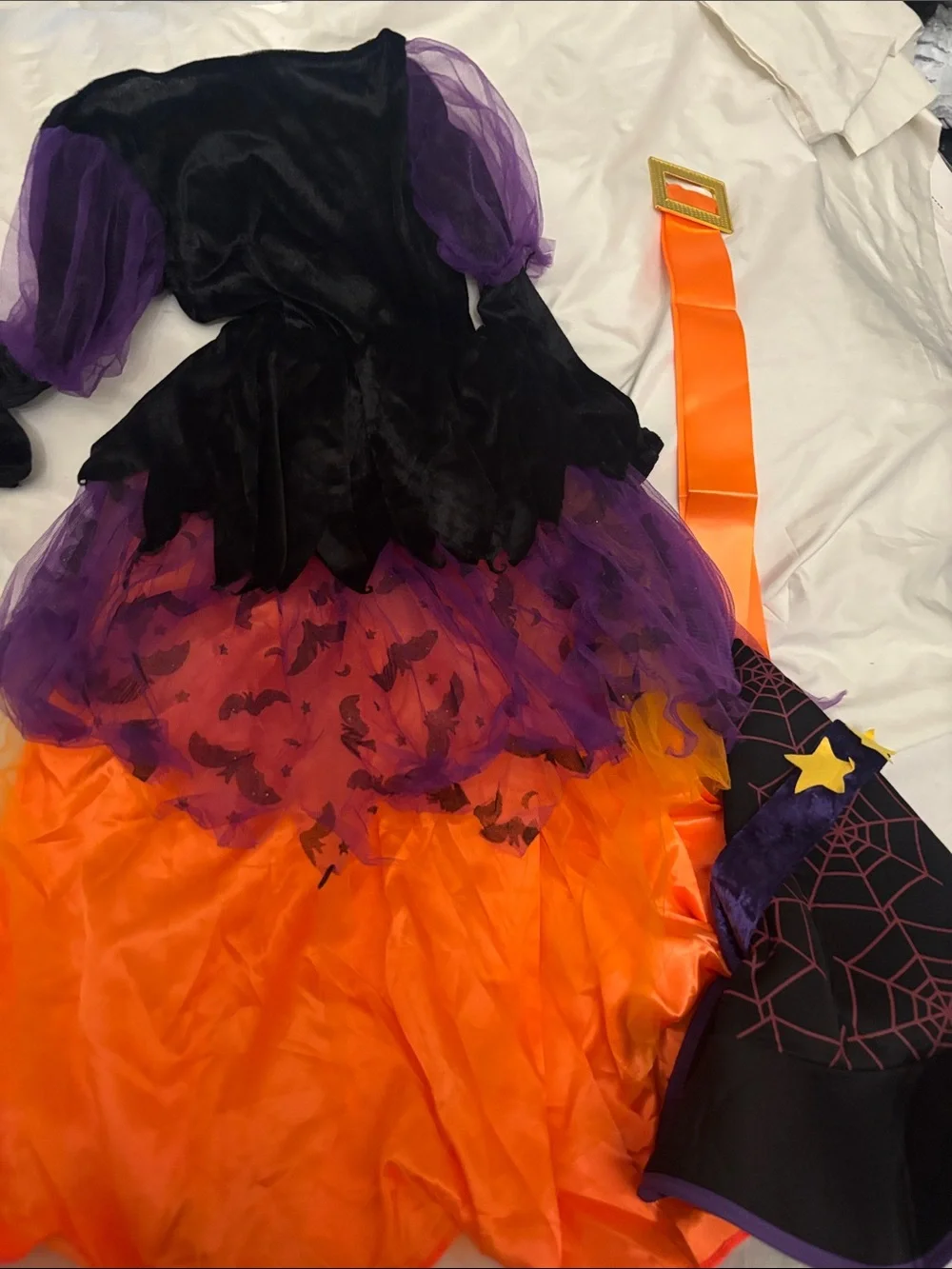Girls joyous light up Halloween Witch Costume Dress with Hat - Purple & Orange